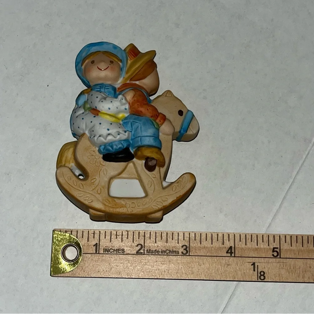 Vintage Holly Hobbie 1981 Figurine Riding a Horse With Brother‎ Robby